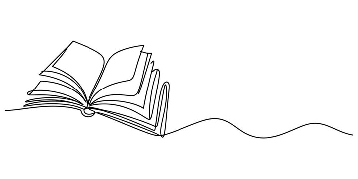Open book drawing made with a single continuous line style for education and reading concept isolated on transparent background