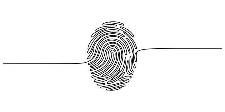 Black fingerprint icon with a single horizontal line through the center for identity verification and digital security concept illustration isolated on transparent background