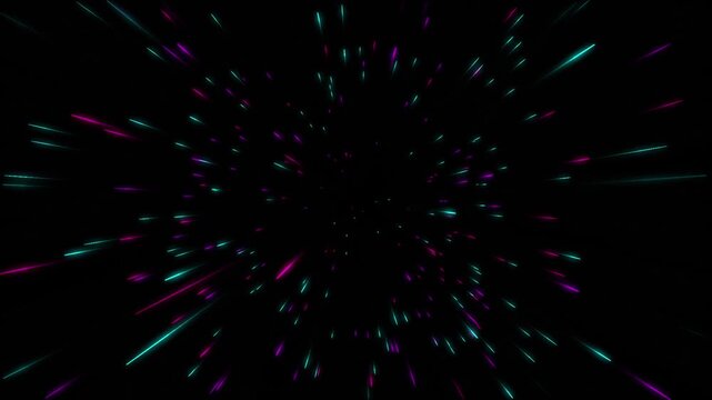 Neon light speed warp tunnel abstract background, cyberpunk hyperspace travel effect