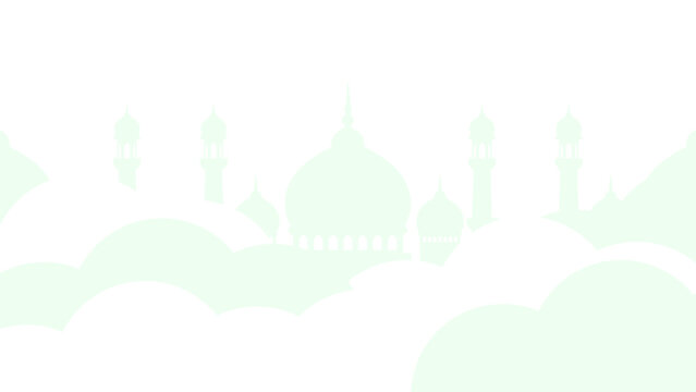 Soft Green Mosque Silhouette in Clouds Islamic Background Flat Vector Illustration   