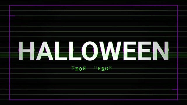 Digital glitch aesthetic Halloween text animation featuring a modern dark theme inspired by cybernetic witchcraft and virtual potion shop elements