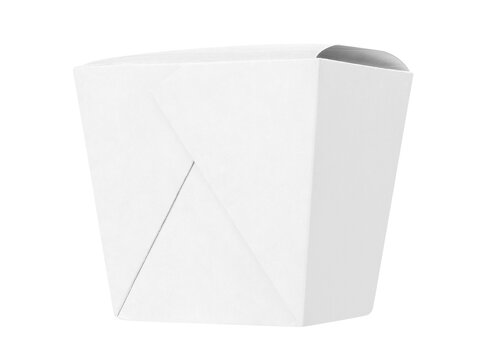 Empty white cardboard takeout box mockup for food packaging, isolated on transparent cutout background