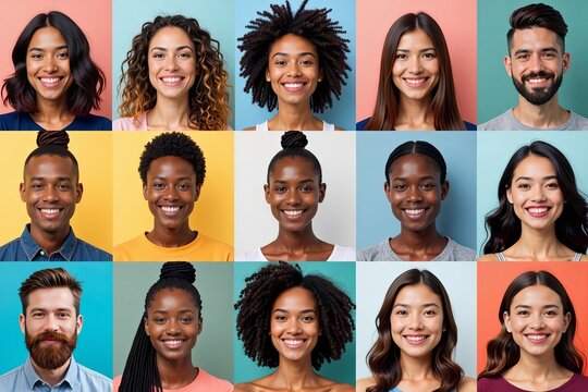 Multicultural Avatar Collection: A Collage of Diverse Portraits Celebrating Various Ethnicities and Backgrounds