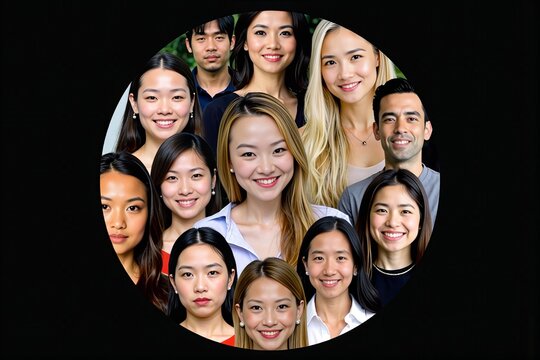 Diverse Faces: A Unique Collage of Multicultural Headshots In Circular Formation on Black Background