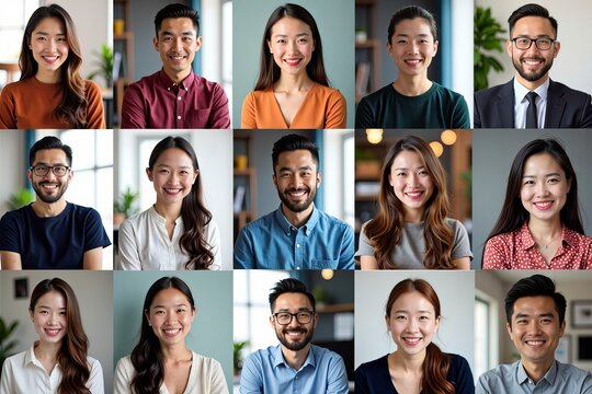 Diverse Avatar Faces Come Together for Professional Group Headshot in Video Conference Meeting