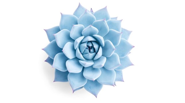 Top view of beautiful pastel blue succulent plant rosette isolated on white background