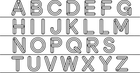 Complete set of uppercase English alphabet letters in a decorative double line outline style for creative graphic design projects and typography isolated on transparent background © Alfarca Drim 