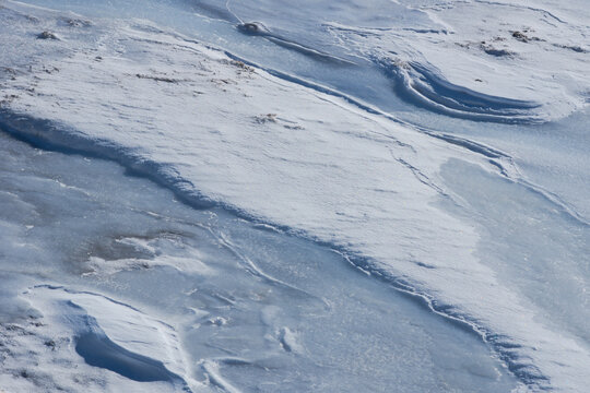 Glacial ice surface with slush and water puddles - Global warming concept 