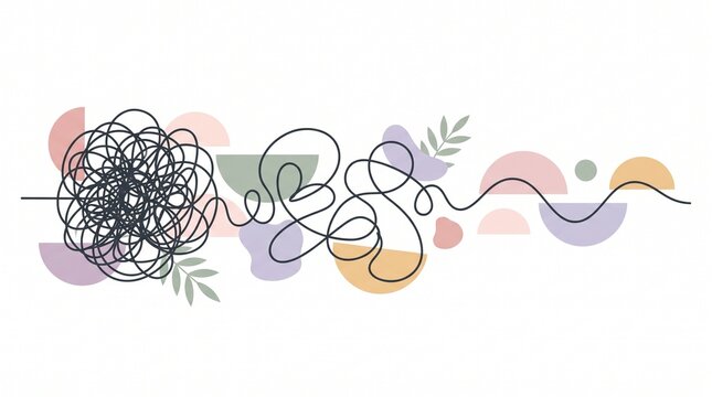 Tangled line turning into smooth calm line, anxiety to calm concept vector