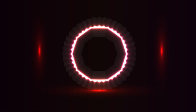 Glowing neon ring light on dark background