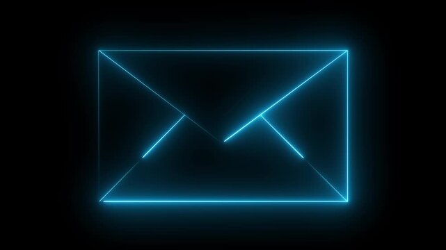 neon cyan color message icon animation with black background. motion graphic of glowing neon message icon concept