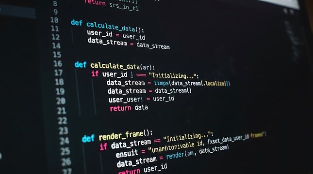 Computer screen displaying lines of software source code for web development and programming projects on a dark background