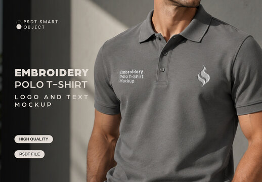 Embroidery Polo T-Shirt Logo and Text Mockup