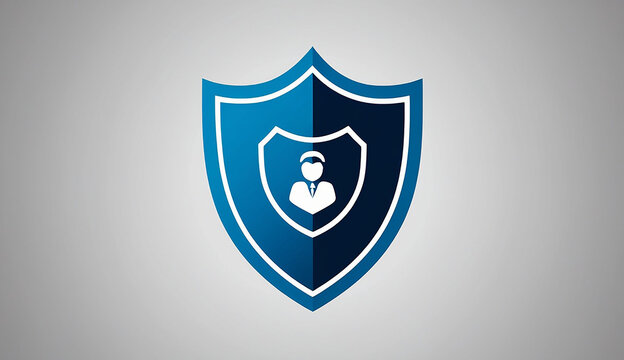 A blue shield with a central figure of a man, representing safety and defense.