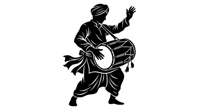 Man playing traditional drum with energetic pose and raised hand