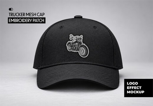 Trucker Mesh Cap Embroidery Patch Logo Effect Mockup