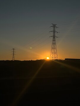 power lines at sunset