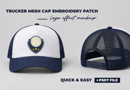 Trucker Mesh Cap Embroidery Patch Logo Effect Mockup