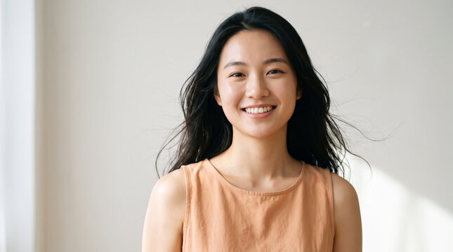 Beautiful young asian woman smiling at the camera with a natural and happy expression portrait photography