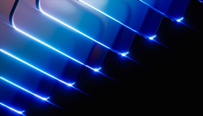 Fototapeta na wymiar Abstract neon glass layers for big data analytics, cloud server technology background, geometric minimalist corporate banner and software stack architecture 3d rendering banner.