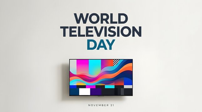 World television day celebration with a colorful test pattern on a screen