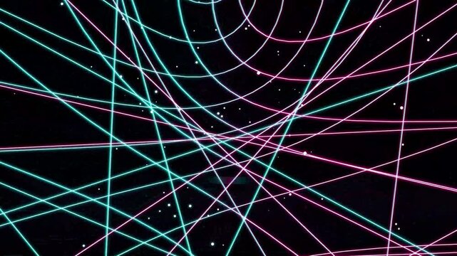 Neon laser light grid abstract background, futuristic cyberpunk digital network motion glowing synthwave sci-fi particle animation