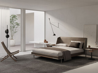 Modern luxury bedroom interior in minimal scandinavian style, 3d render © Yulichka