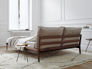 Modern luxury bedroom interior in minimal scandinavian style, 3d render © Yulichka