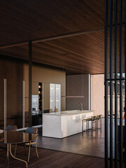 Modern luxury kitchen interior in minimal scandinavian style, 3d render © Yulichka