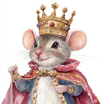 Royal Mouse in a Robe &mdash; watercolor illustration on an isolated white background