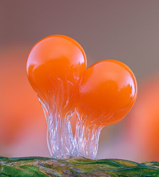 Orange slime mold - Trichia decipiens, it's a small protist organism