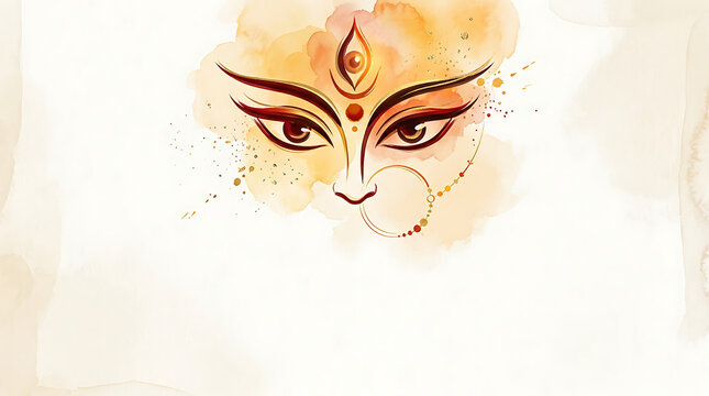 Artistic watercolor illustration of the goddess durga face with traditional markings watercolor portrait divine feminine hindu deity third eye
