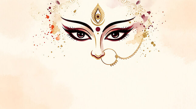 Abstract watercolor illustration of goddess durga eyes with bindi and nose ring watercolor mythology spiritual abstract artistic religious