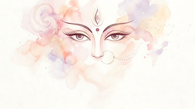 Abstract watercolor illustration of a mystical feminine face with ethereal soft colors third eye feminine watercolor mystical ethereal