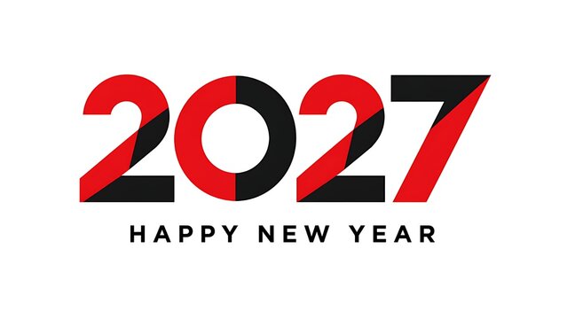 Modern Minimalist Red and Black 2027 Happy New Year Typography Logo Design