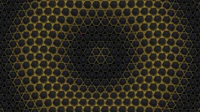Abstract gold hexagon pattern motion background, geometric honeycomb grid loop, modern tech aesthetic