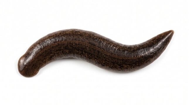 Cratera landplanarian specimen Leech moves forward on a sterile surface highlighting its distinctive dark brown coloration and elongated body.