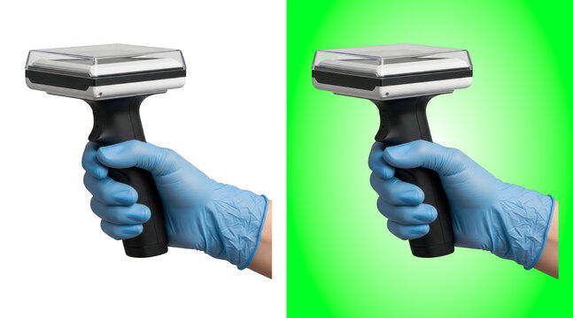 Medical handheld scanner device gloved hands professional use