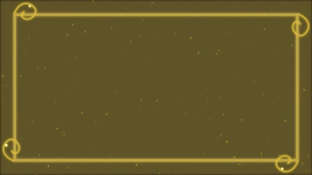 Gold frame with floating particles overlay, luxury decorative border for invitations and titles
