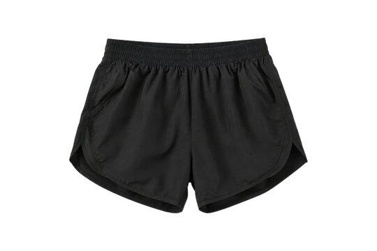 Pair of black athletic shorts with an elastic waistband and rounded hem, photographed on a clean white background