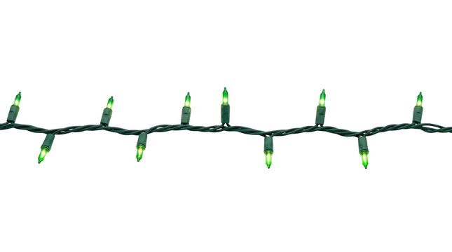 String of green led christmas lights isolated on with fairy lights as isolated on transparent background