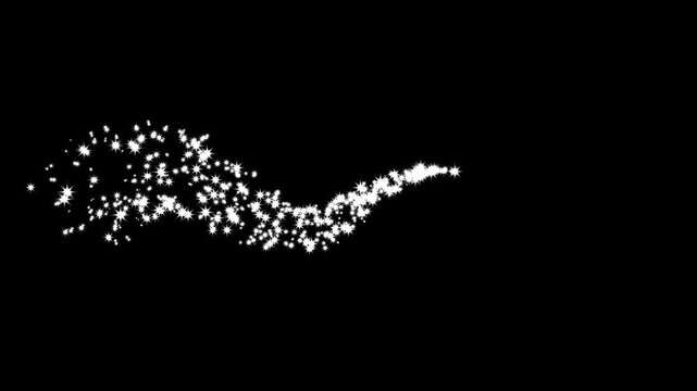 luxury white glitter sparkle trail transition with magical fairy dust, twinkling pixie stars, glowing starlight particles and elegant shimmering line effect on black screen background 4k overlay