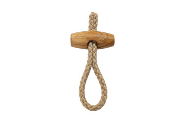 Single natural wooden toggle button with a braided jute rope loop, isolated on a clean white background © no one