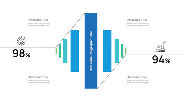 2027 Infographic template with central bar chart and two side sections with percentage indicators and icons