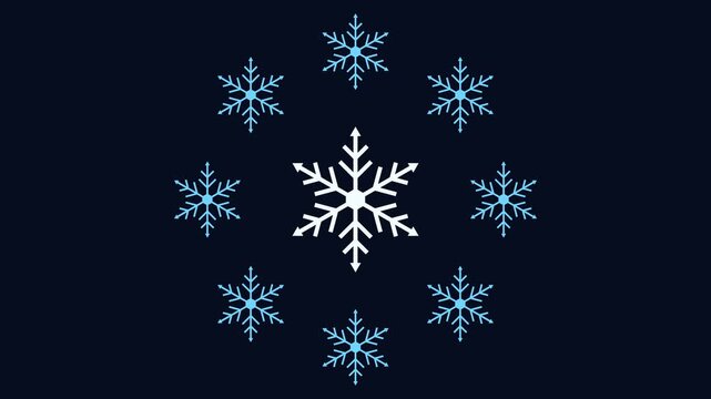 Premium orbiting snowflakes around a central crystal. A highly commercial seamless loop background perfect for luxury winter events, Christmas promos, and elegant holiday videos.