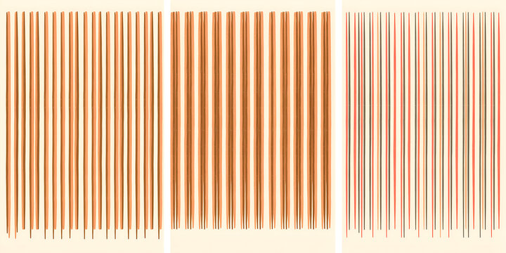 Vertical wooden dowels in warm brown tones arranged in a repeating pattern against a soft cream background