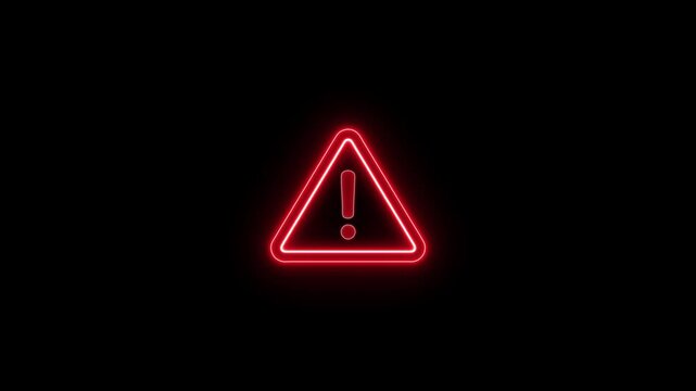 Warning triangle neon icon. glowing red alert symbol. caution sign for safety