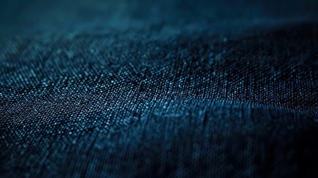 Extreme Close-up of Textured Navy Blue Fabric Weave