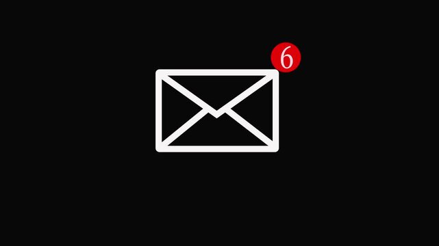 message box shape icon animation video notice receive 6 massage animated sign symbol. Message mail box,  on black background. 4k.