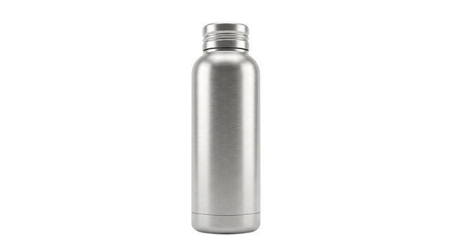 Reusable metal water bottle isolated on transparent background for
